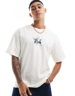 Jack & Jones Oversized Crane Chest Print T-shirt In White For Men Egret -Men Style Shop 206455620 1 egret 1