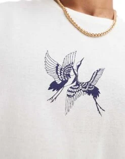 Jack & Jones Oversized Crane Chest Print T-shirt In White For Men Egret -Men Style Shop 206455620 3