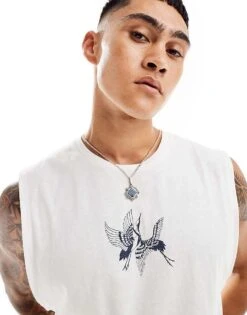 Jack & Jones Oversized Crane Front Print Vest In White For Men -Men Style Shop 206456394 1 white 1