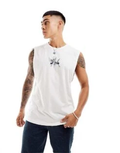 Jack & Jones Oversized Crane Front Print Vest In White For Men -Men Style Shop 206456394 4