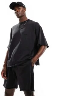 Jack & Jones Oversized Washed Sweat Short Co-ord In Black For Men -Men Style Shop 206458014 3