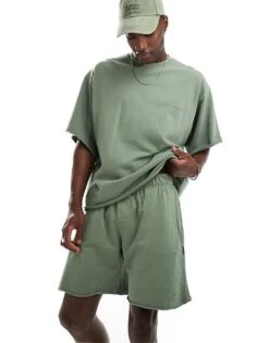 Jack & Jones Oversized Washed Sweat Short Co-ord In Green For Men Laurel Wreath -Men Style Shop 206458362 3