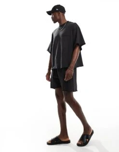 Jack & Jones Super Oversized Heavyweight Sweat T-shirt Co-ord In Washed Black For Men -Men Style Shop 206458890 2