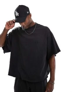 Jack & Jones Super Oversized Heavyweight Sweat T-shirt Co-ord In Washed Black For Men -Men Style Shop 206458890 4