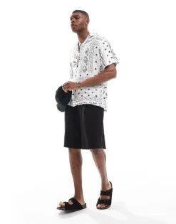 Jack & Jones Revere Collar Paisley Print Short Sleeve Shirt In White For Men Cloud Dancer -Men Style Shop 206460263 2