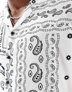 Jack & Jones Revere Collar Paisley Print Short Sleeve Shirt In White For Men Cloud Dancer -Men Style Shop 206460263 3