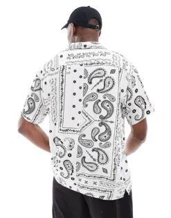 Jack & Jones Revere Collar Paisley Print Short Sleeve Shirt In White For Men Cloud Dancer -Men Style Shop 206460263 4