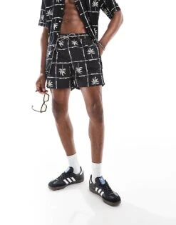 Jack & Jones Palm Grid Print Swimshort Co-ord In Black For Men -Men Style Shop 206461890 3