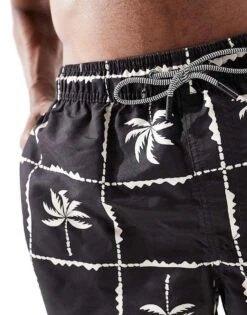 Jack & Jones Palm Grid Print Swimshort Co-ord In Black For Men -Men Style Shop 206461890 4