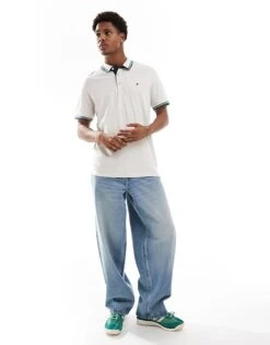 Jack & Jones Slim Fit Tipped Pique Logo Polo In Beige For Men Moonbeam Detail:play -Men Style Shop 206502123 4