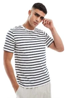 Jack & Jones Stripe T-shirt In White For Men Cloud Dancer- Stripe