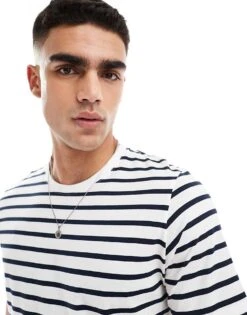 Jack & Jones Stripe T-shirt In White For Men Cloud Dancer- Stripe -Men Style Shop 206502124 4