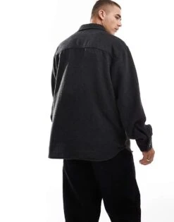 Jack & Jones Heavy Brushed Twill Overshirt In Dark Grey For Men Black -Men Style Shop 206502147 2