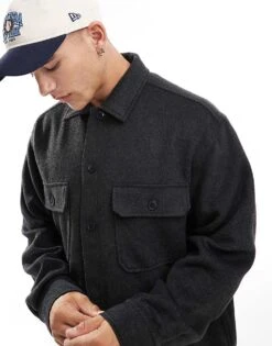 Jack & Jones Heavy Brushed Twill Overshirt In Dark Grey For Men Black -Men Style Shop 206502147 4