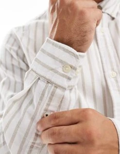 Jack & Jones Shirt With Beige Stripe For Men Crockery Stripes:str -Men Style Shop 206502149 3