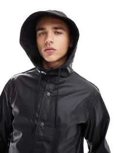 Jack & Jones Rubberized Raincoat In Black For Men -Men Style Shop 206502166 1 black 1
