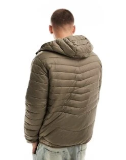 Jack & Jones Packable Padded Jacket With Hood In Brown For Men Canteen -Men Style Shop 206502189 2