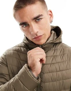 Jack & Jones Packable Padded Jacket With Hood In Brown For Men Canteen -Men Style Shop 206502189 3