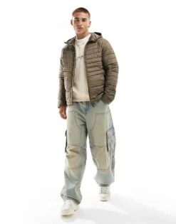 Jack & Jones Packable Padded Jacket With Hood In Brown For Men Canteen -Men Style Shop 206502189 4