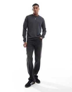 Jack & Jones Crew Neck Jumper In Dark Grey Marl For Men Dark Grey Melange -Men Style Shop 206502191 4