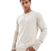 Jack & Jones Fine Gauge Crew Neck Jumper In Beige For Men Oatmeal Detail:melan