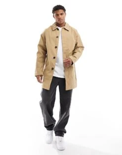 Jack & Jones Water Repellant Mac In Camel For Men Kelp