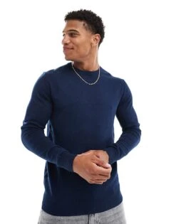 Jack & Jones Fine Gauge Crew Neck Jumper In Navy For Men Navy Blazer -Men Style Shop 206502261 3