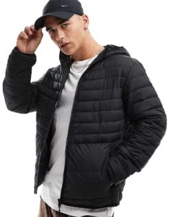 Jack & Jones Packable Padded Jacket With Hood In Black For Men -Men Style Shop 206502269 1 black 1