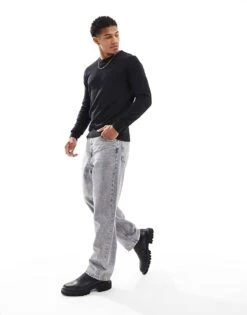 Jack & Jones Fine Gauge Crew Neck Jumper In Black For Men