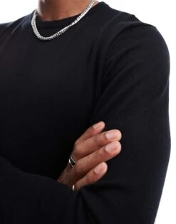 Jack & Jones Crew Neck Jumper In Black For Men -Men Style Shop 206502308 3