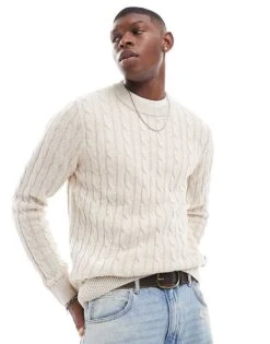 Jack & Jones Chunky Cable Knitted Jumper In Cream For Men Moonbeam -Men Style Shop 206502332 1 moonbeam 1