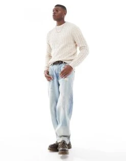 Jack & Jones Chunky Cable Knitted Jumper In Cream For Men Moonbeam -Men Style Shop 206502332 3