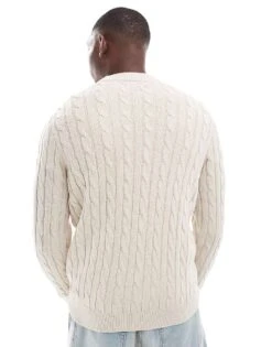 Jack & Jones Chunky Cable Knitted Jumper In Cream For Men Moonbeam -Men Style Shop 206502332 4