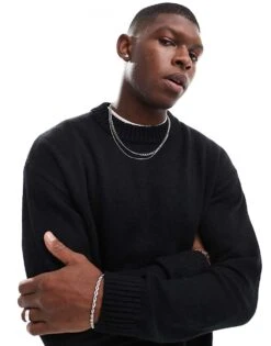 Jack & Jones Oversized Chunky Rib Crew Neck Jumper In Black For Men -Men Style Shop 206502348 1 black 1