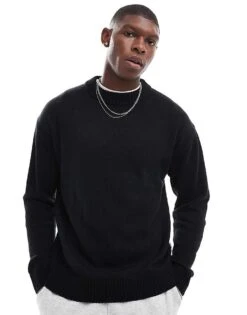 Jack & Jones Oversized Chunky Rib Crew Neck Jumper In Black For Men -Men Style Shop 206502348 3