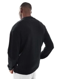 Jack & Jones Oversized Chunky Rib Crew Neck Jumper In Black For Men -Men Style Shop 206502348 4