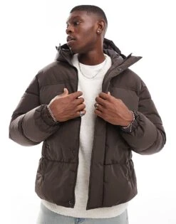 Jack & Jones Short Puffer Jacket In Brown For Men Mulch -Men Style Shop 206502391 1 mulch 1