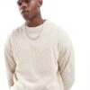 Jack & Jones Oversized Chunky Rib Crew Neck Jumper In Cream For Men Moonbeam -Men Style Shop 206502460 1 moonbeam