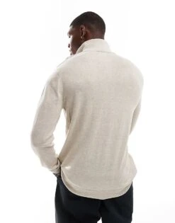 Jack & Jones Knitted Half Zip In Beige For Men Oatmeal Detail:melan -Men Style Shop 206502494 2