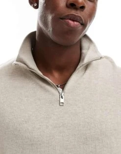 Jack & Jones Knitted Half Zip In Beige For Men Oatmeal Detail:melan -Men Style Shop 206502494 4