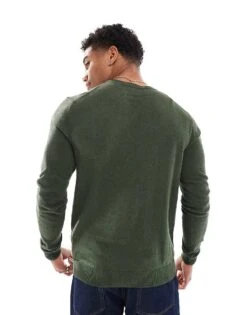 Jack & Jones Fine Gauge Crew Neck Jumper In Olive Green For Men Kombu Green -Men Style Shop 206502551 4