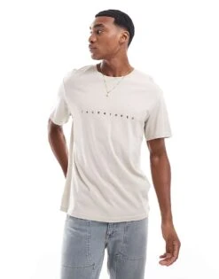 Jack & Jones Logo Front T-shirt In Beige For Men Moonbeam -Men Style Shop 206502590 1 moonbeam 1