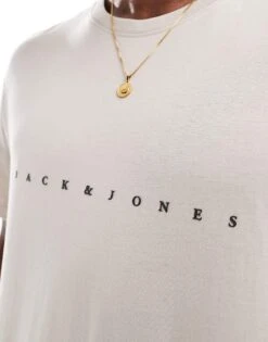 Jack & Jones Logo Front T-shirt In Beige For Men Moonbeam -Men Style Shop 206502590 3