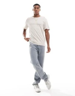 Jack & Jones Logo Front T-shirt In Beige For Men Moonbeam -Men Style Shop 206502590 4
