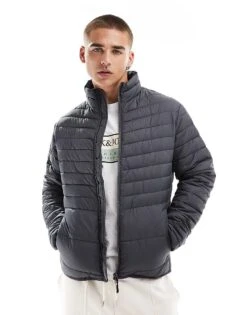Jack & Jones Packable Padded Jacket With Stand Collar In Dark Grey For Men Asphalt -Men Style Shop 206502598 1 asphalt 1