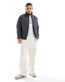 Jack & Jones Packable Padded Jacket With Stand Collar In Dark Grey For Men Asphalt -Men Style Shop 206502598 4