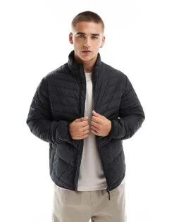 Jack & Jones Packable Padded Jacket With Stand Collar In Black For Men
