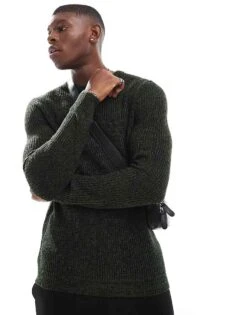 Jack & Jones Oversized Chunky Jumper In Dark Green Mixed Yarn For Men Kombu Green Detail:t -Men Style Shop 206502645 1 kombugreendetailt 1