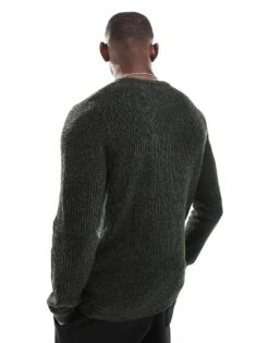 Jack & Jones Oversized Chunky Jumper In Dark Green Mixed Yarn For Men Kombu Green Detail:t -Men Style Shop 206502645 4