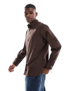 Jack & Jones Oversized Cotton Shirt In Chocolate Brown For Men Seal Brown -Men Style Shop 206549226 1 sealbrown 1